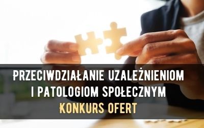 Napis biały na czarnym tle: Przeciwdziałania uzależnieniom i patologiom społecznym