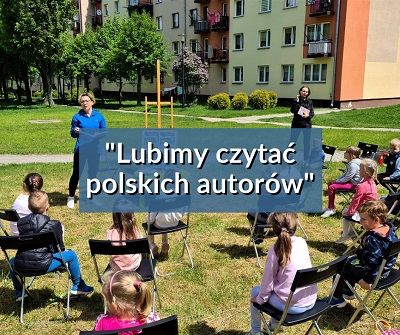 Grafika przedstawia lektorki czytające wiersze w ramach akcji "Lubimy czytać polskich autorów". Na grafice widnieje napis "Lubimy czytać polskich autorów".