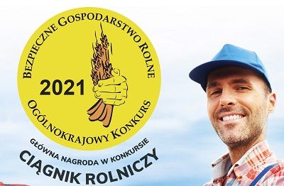 Wycinek plakatu konkursowego z logiem oraz mężczyzną.