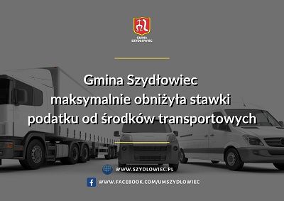 Grafika ukazująca auto z informacją o obniżeniu podatku za transport.